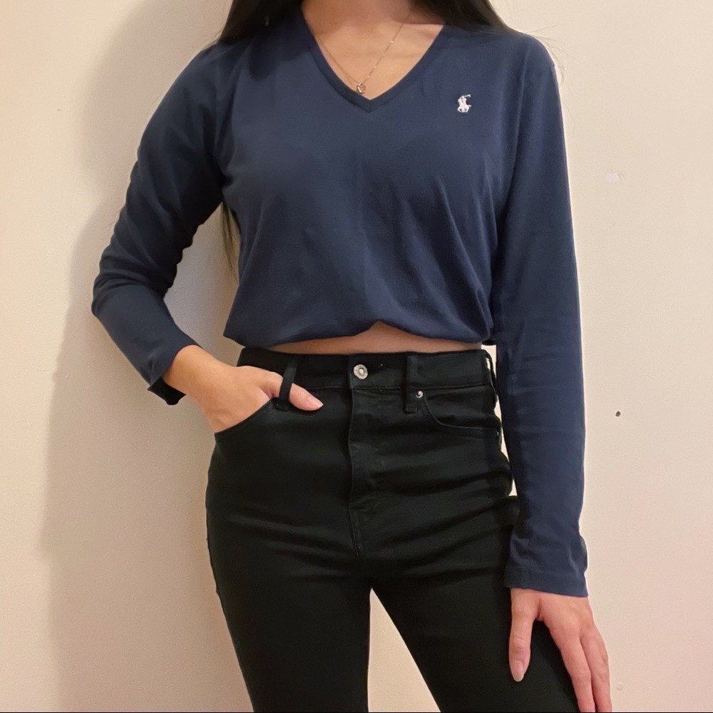 Polo Ralph Lauren Navy Long Sleeve V-Neck Tee